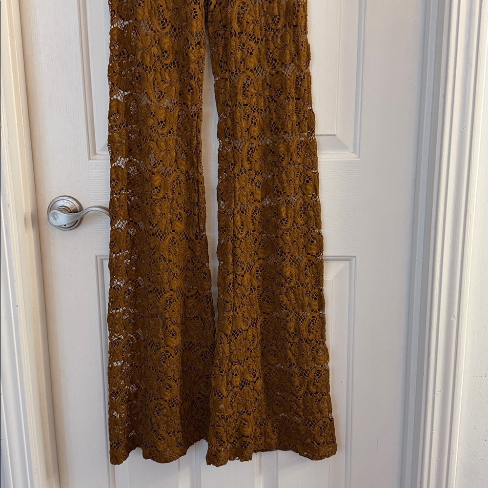 Free people Nightcap Dixie bells Brown Lace Flare Pants small Coachella - Picture 4 of 7